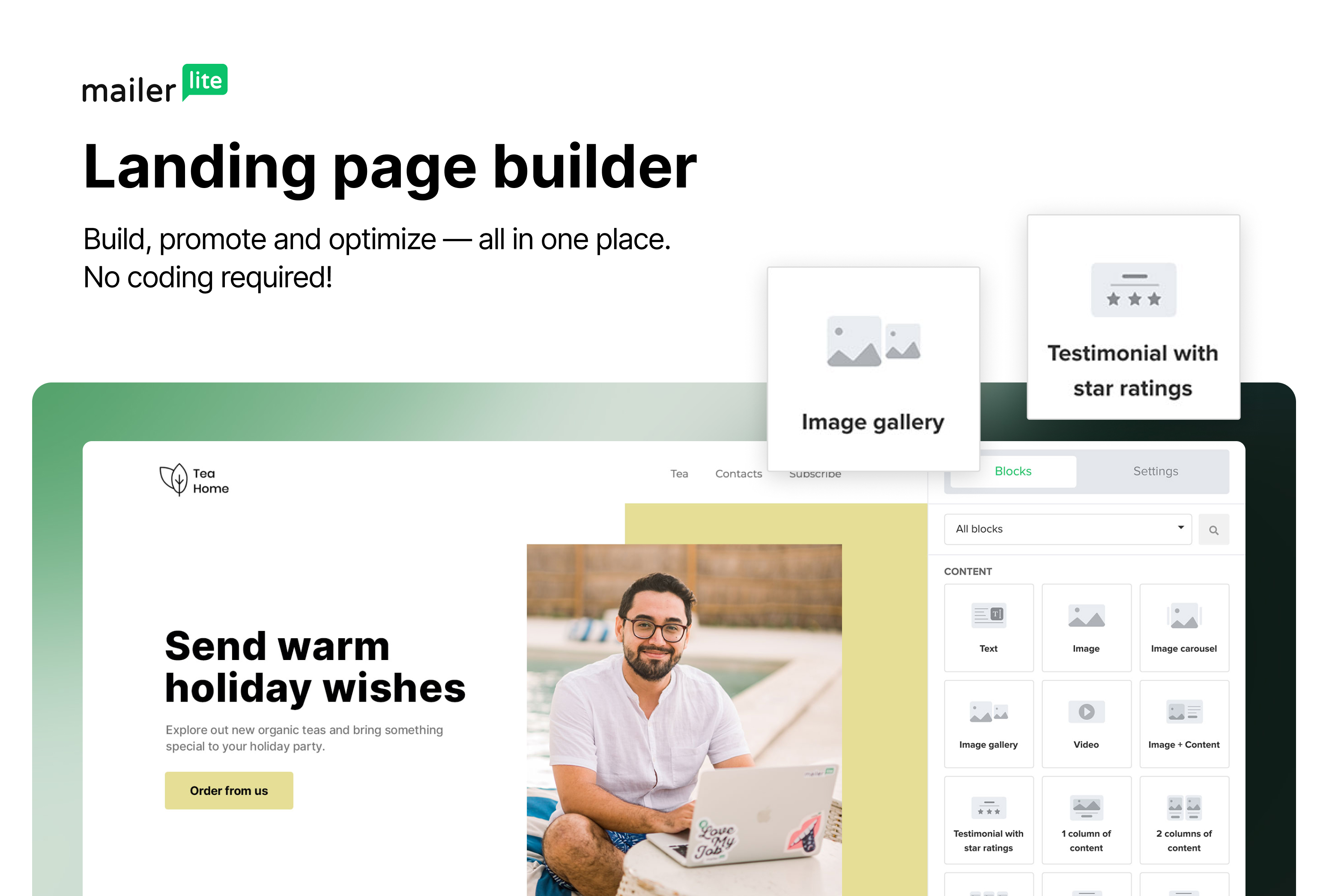 screenshot of MailerLite Landing Page Builder